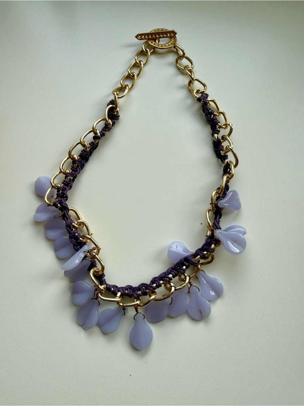 Gold Chain Necklace with Lavender Teardrop Charms